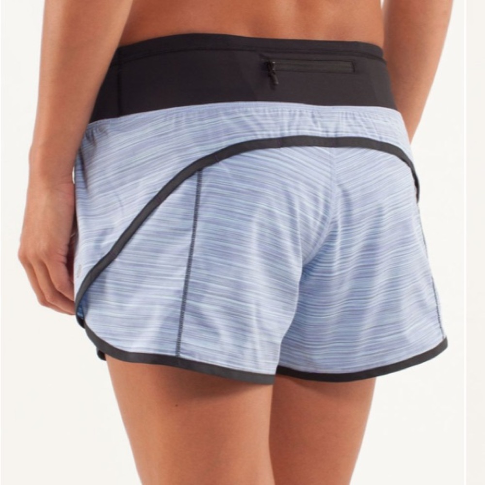 lululemon athletica Light Blue Striped Athletic Shorts with Black Waistband